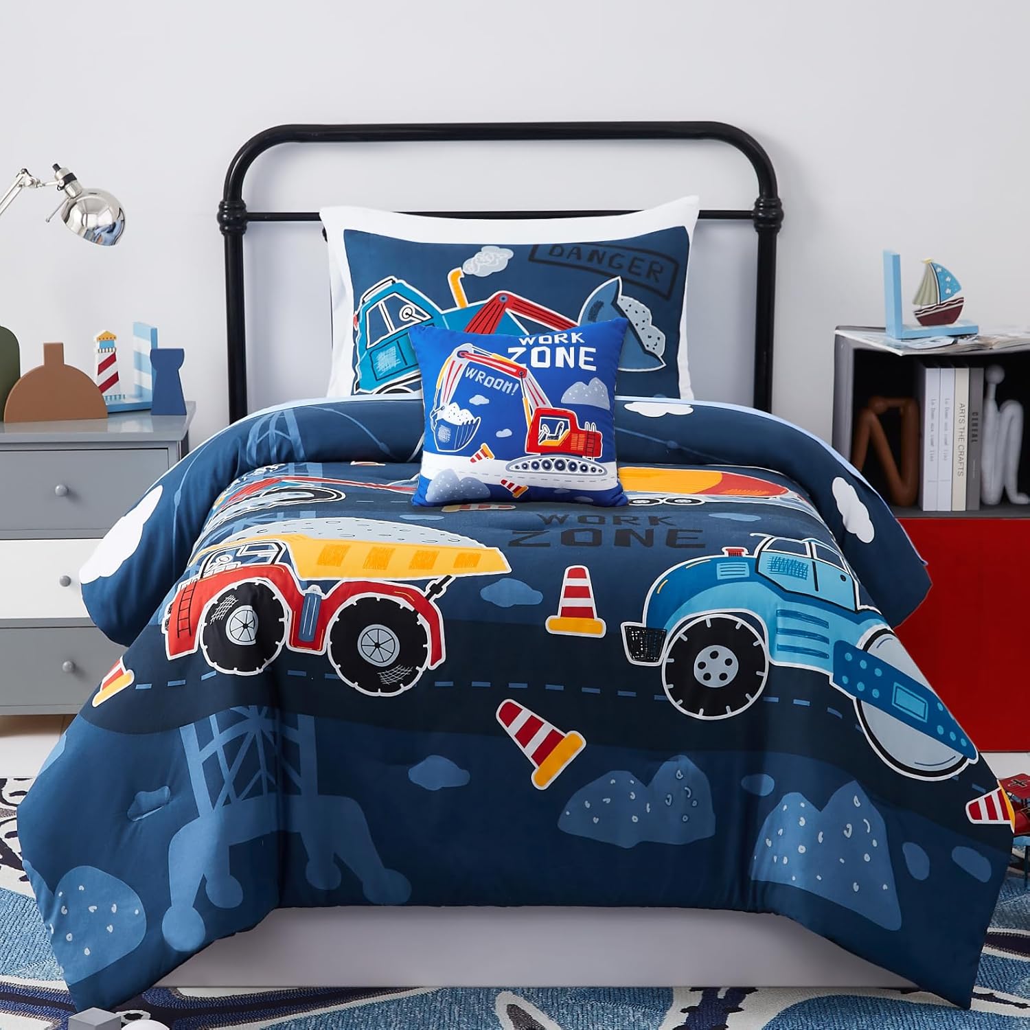 Kids Comforter Set Twin Size for Boys, Glow in The Dark Truck Bedding Set 1 Comforter, 1 Decor Pillow, 1 Pillow Shams