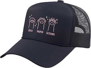 Cat Paws Rock Paper Scissors Cute Playful Game Illustration Trucker Hat with Adjustable Mesh Back
