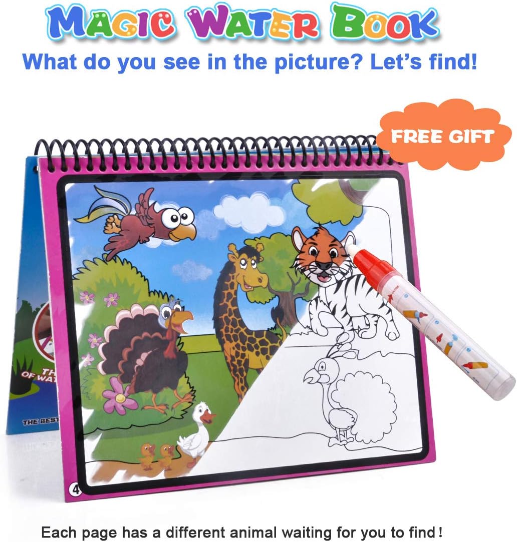Aqua Magic Doodle Mat Large Water Drawing Mat for Kids Gifts Educational Toy Toddler Painting Board with Water Coloring Book, 3 Magic Pens, 1 Magic Brush and Stamps for Boys Girls Age 36 Months up