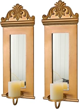 Candle Sconces Wall Decor Set of 2, Large Antique Gold Wall Candle Holder