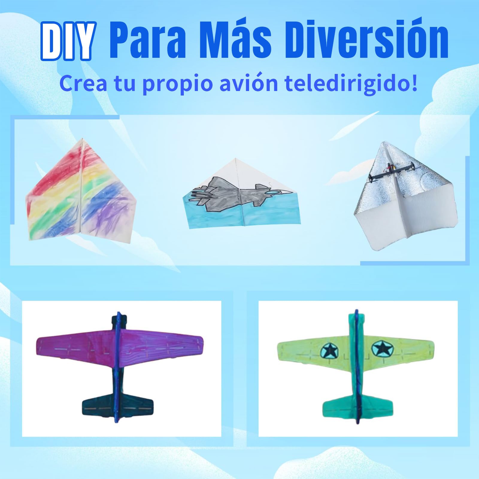 HAWK'S WORK Avión de Papel RC, Kit de Avión Teledirigido con Papeles de Colores, Juguete Super Fácil de Volar para Niños DIY Stem Kit (Birdy X 2.0)