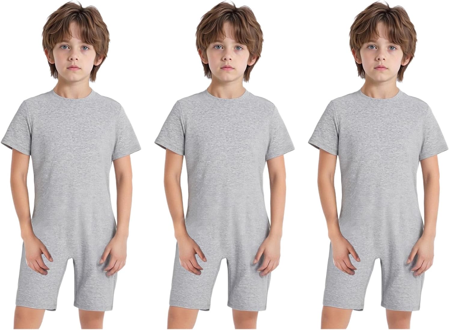 Shinsto 3Pcs Adaptive Clothing Special Needs for Kids Short Sleeve Anti-strip Romper Zip Back Jumpsuit Grey 12 Years