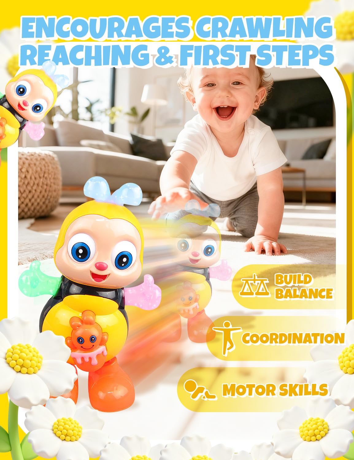 Jouet Abeille Dansante Interactive – Avec Musique Et Lumières – Pour Bébés Et Enfants – Alimentation 3xAA (non Fournies)