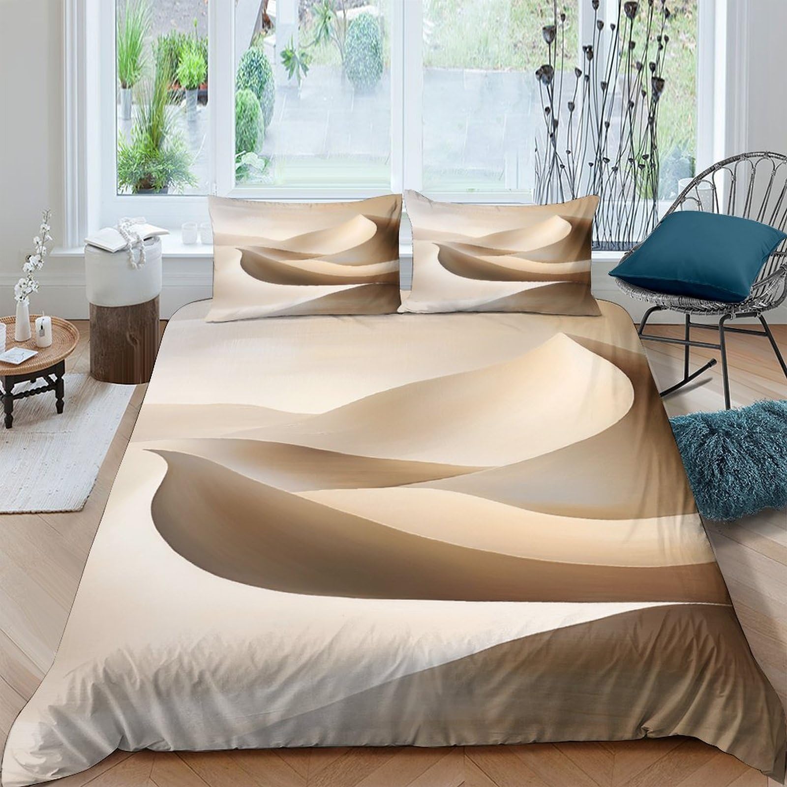 Ctjqhvkz Style-4 3D Printed Sand Dunes Fitted Sheet Microfiber Soft Beige Landscape Mattress Cover For Bedroom Dorm Modern Home Decor Single（135X200cm）