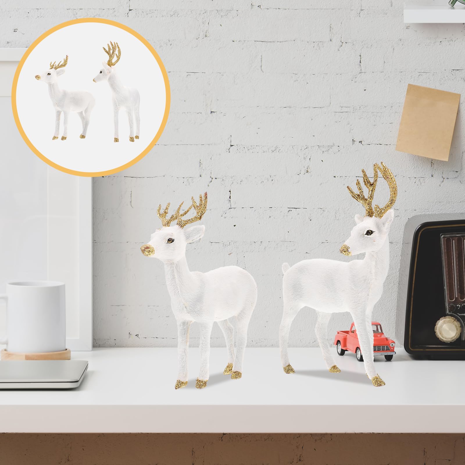 BESTonZON Figurines de cerf ¨¹ Blanc ? Cerf Sika : Figurines de Noël 2 pièces d'animaux Paysage Gl¨¹cksbringer Décorations de Noël Ornement Décoration de Noël