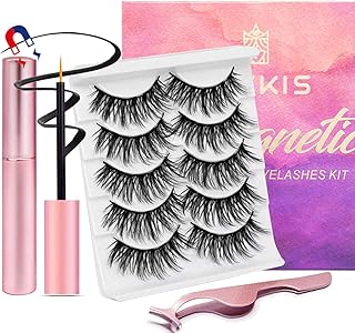 Magnetic Eyelashes with Eyeliner - Magnetic Eyelashes Mink Look Kit, Mixed 3D Mink Magnetic Eyelashes Reusable False Lashes with Applicator, No Glue Needed (5-Pairs) (mink look)