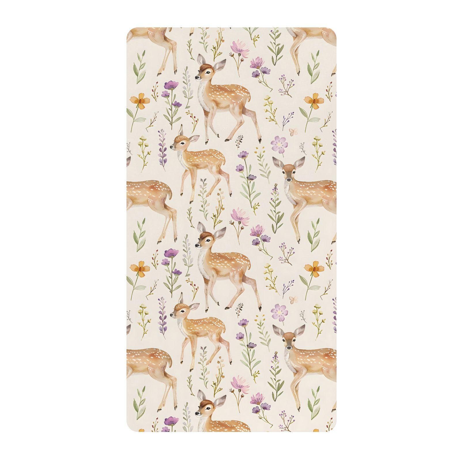 Drap-housse pour berceau de bébé motif cerf, champ de fleurs, pour garçons et filles, 71,1 x 132,1 cm
