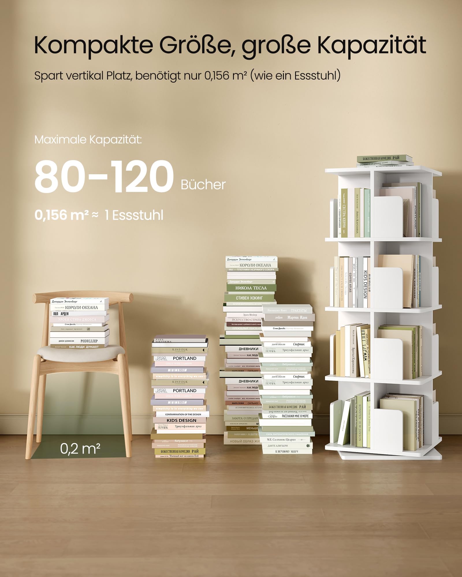 EUGAD drehbares Bücherregal Raumteiler 360° 4 Ebenen 16 Fächer MDF E1 Weiß 39,5x128x39,5cm