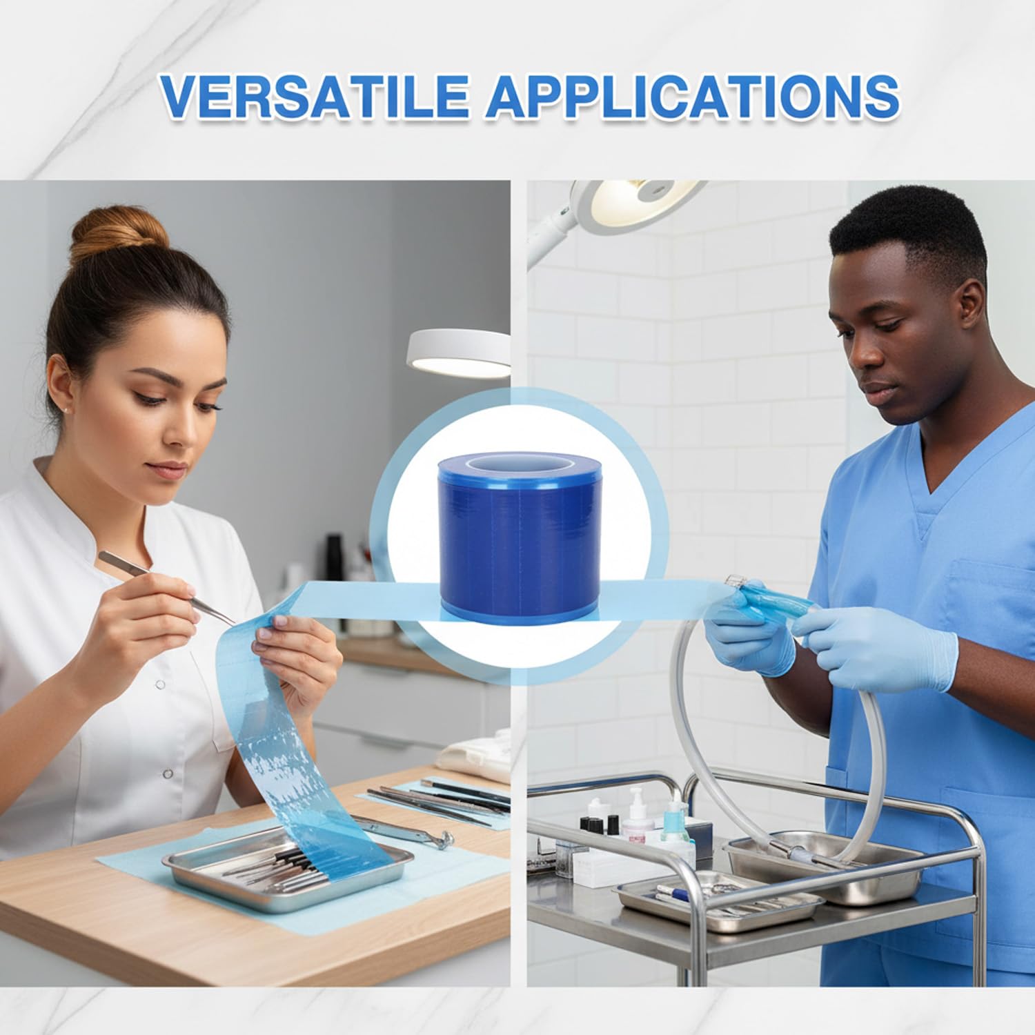 Pellicola di Barriera Blu, Rullo di Pellicola della Barriera del Tatuaggio, 3,9x4,7 in 1200 Nastro Adesivo di Plastica della Pellicola della Barriera per Dentario, Medico, (blu trasparente)