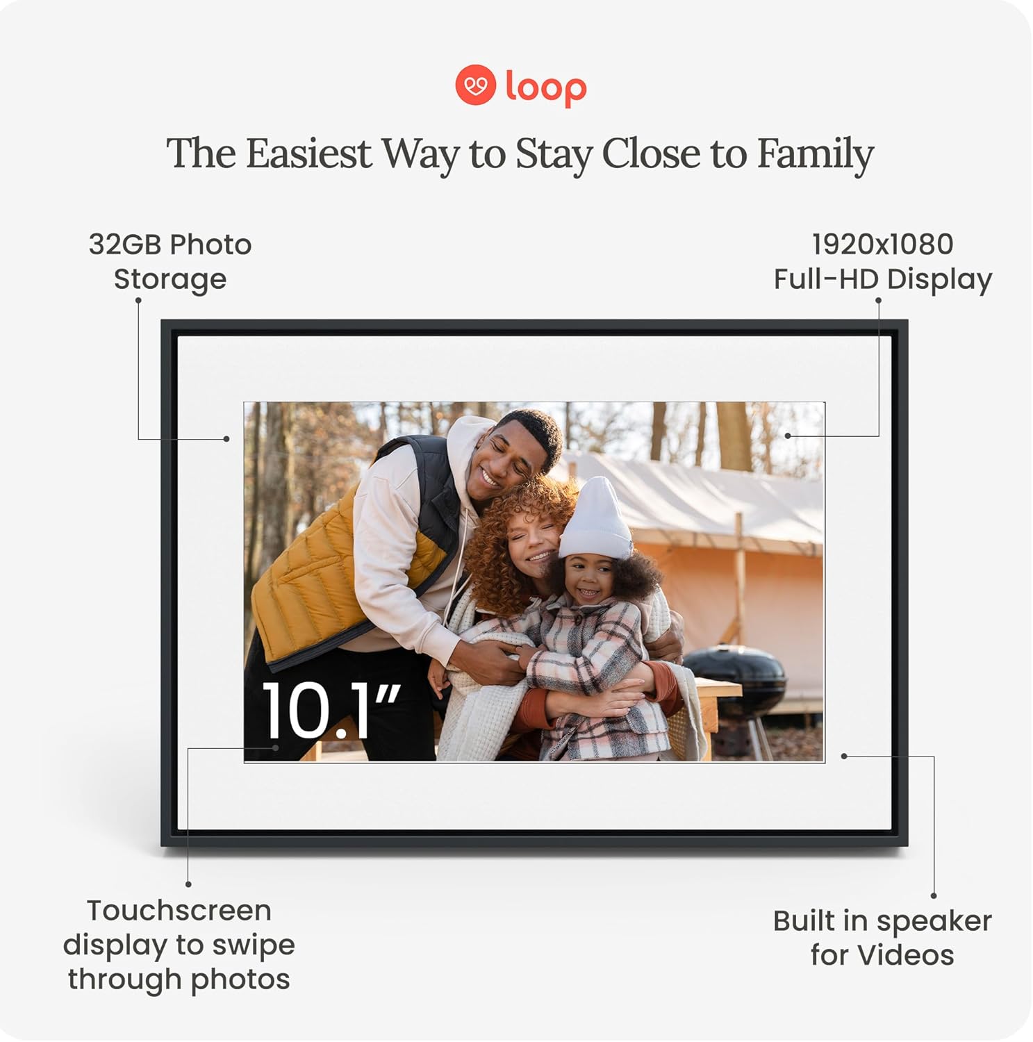 Loop Pro Digital Picture Frame with Wi-Fi Touchscreen 1920x1080 Full HD 10.1-Inch Digital Photo Frame for Home – Text & App Sharing Feature – Easy Use Smart Digital Frame – Smart Home Gift for Family
