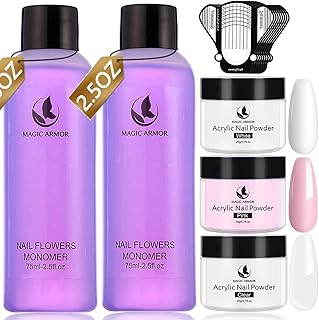 Acrylic Liquid Monomer and Acrylic Powder Set - 3 Colors Acrylic Powder Clear Pink White Professional Acrylic Monomer Liquid 5oz Acrylic Nail System For Acrylic Nails Extension Kit (white)