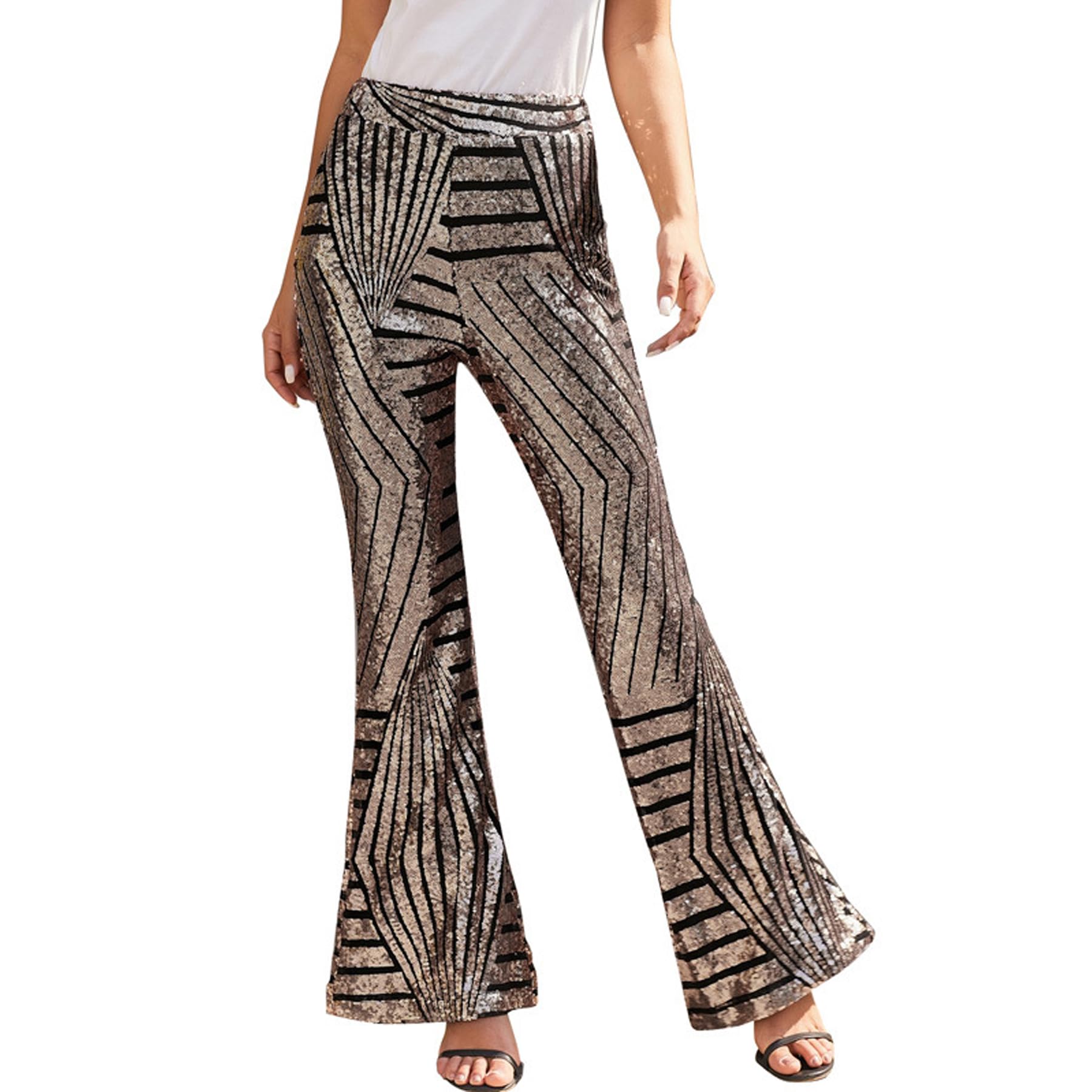 Colorful House Women High Waist Wide Leg Flare Lounge Pants Sequin Bell Bottoms Night Out Clubwear