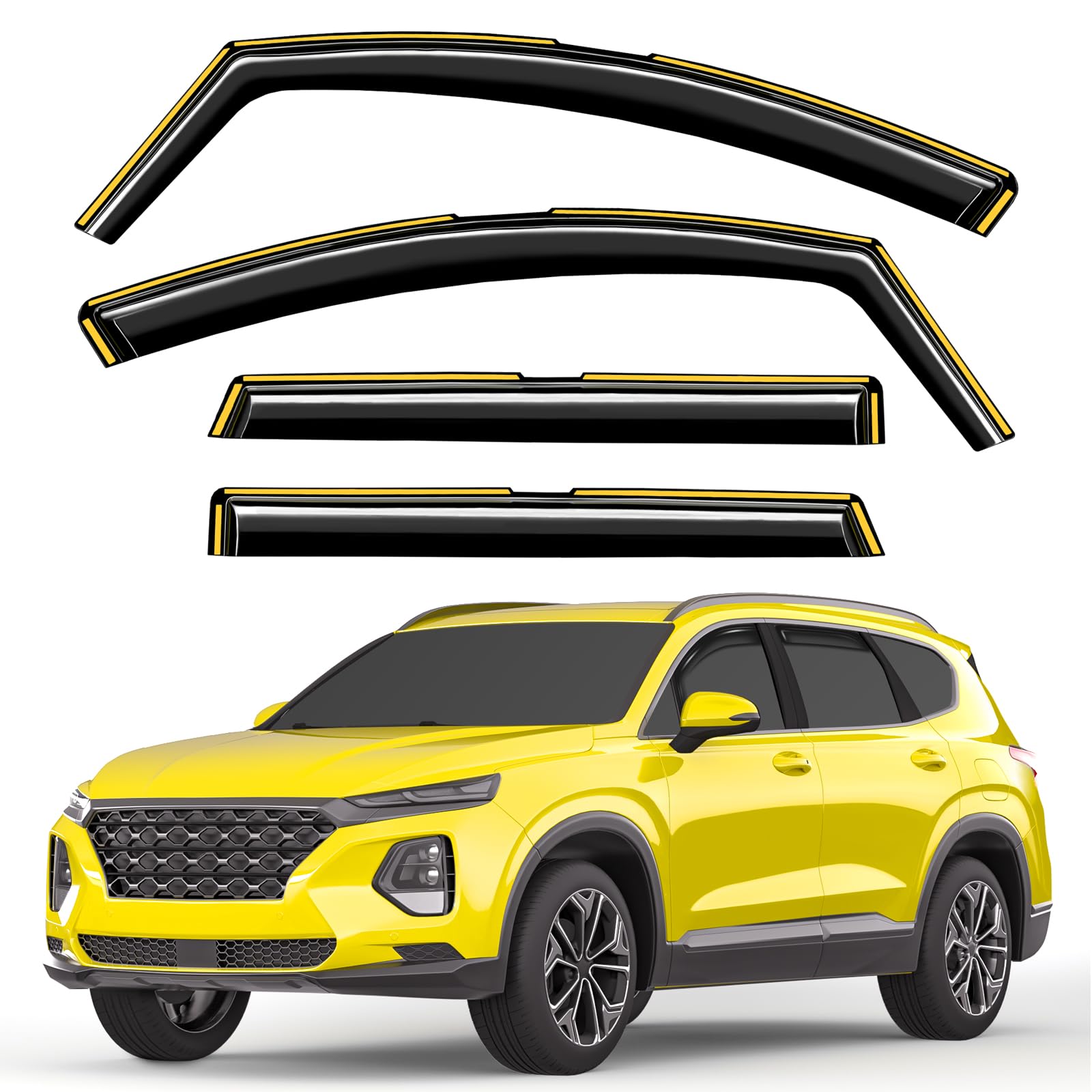 in-Channel Window Rain Guards Intended for Hyundai Santa Fe 5 Seats 2019-2023 (Not for XL 7 Seat) Window Deflectors Vent Visors Vent Shades Exterior Visors Rain Guards Accessories - 4 pcs
