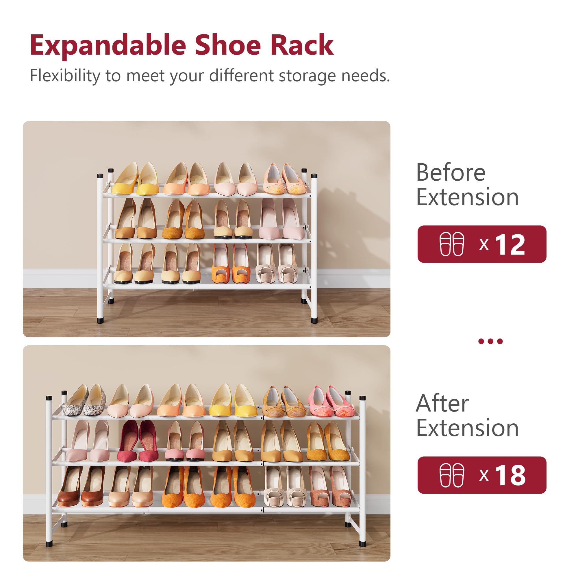 Tajsoon Expandable Shoe Rack for Closet 3 Tier, 28