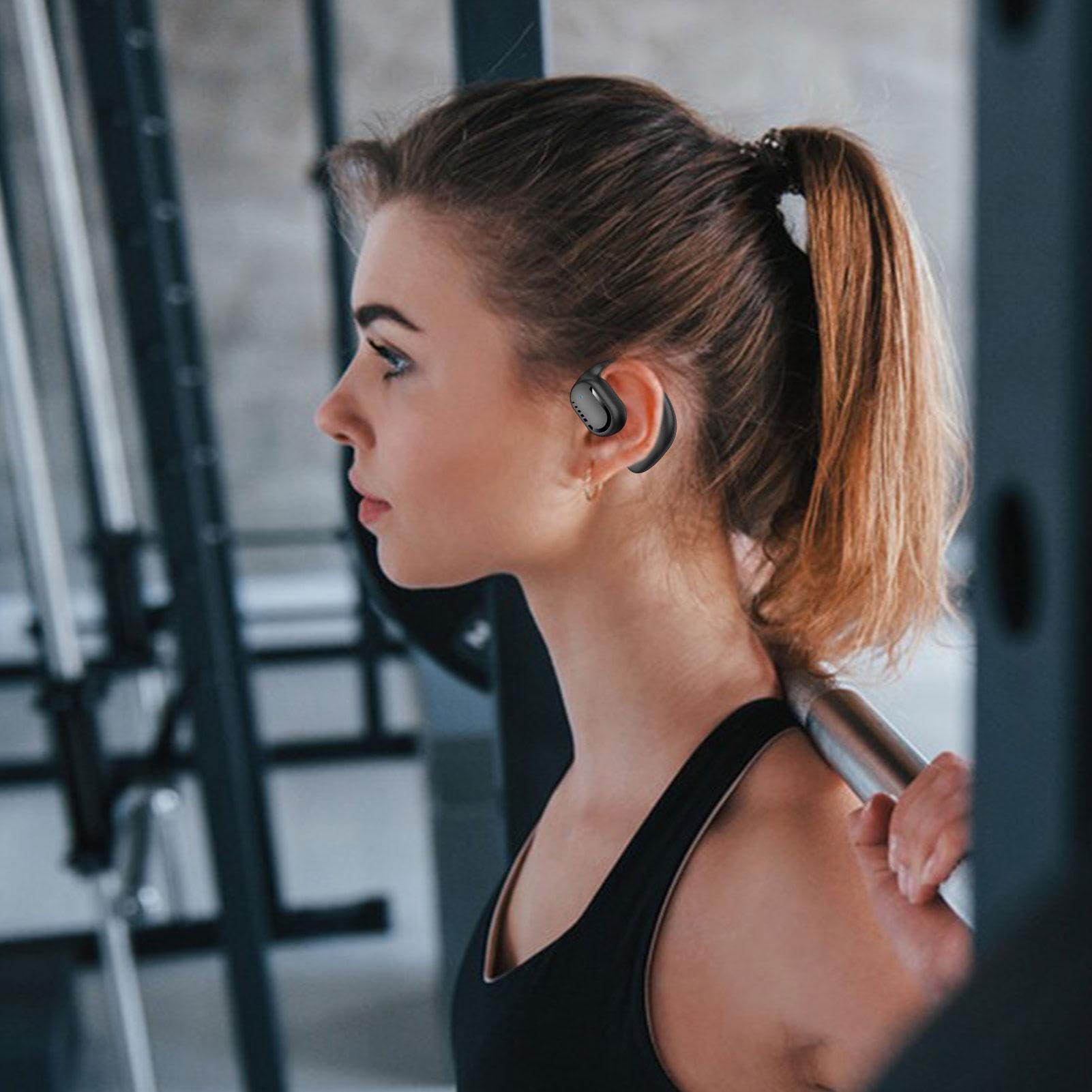 Auricolari senza fili, cuffie senza fili con microfoni, auricolari da 5,3 cm, cuffia business monoauricolare con risposta vocale per camionisti, corsa, running