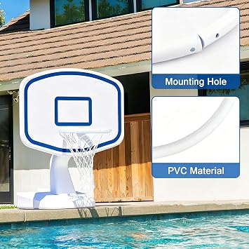 Pool Basketball Rim Replacement for Poolmaster Splashback, Pool Basketball Hoop Rebounder Game Outdoor, PVC Replacement Basketball Backboard White Ring for Poolside, for Adults Only, 1 Pack