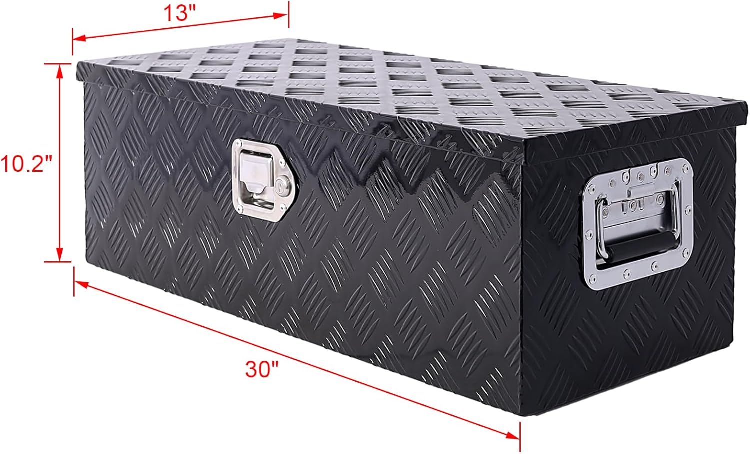 30 Inch Aluminum Truck Bed Toolbox Waterproof Storage Pick Up Truck Bed RV Trailer Toolbox with Side Handle Lock Keys Black