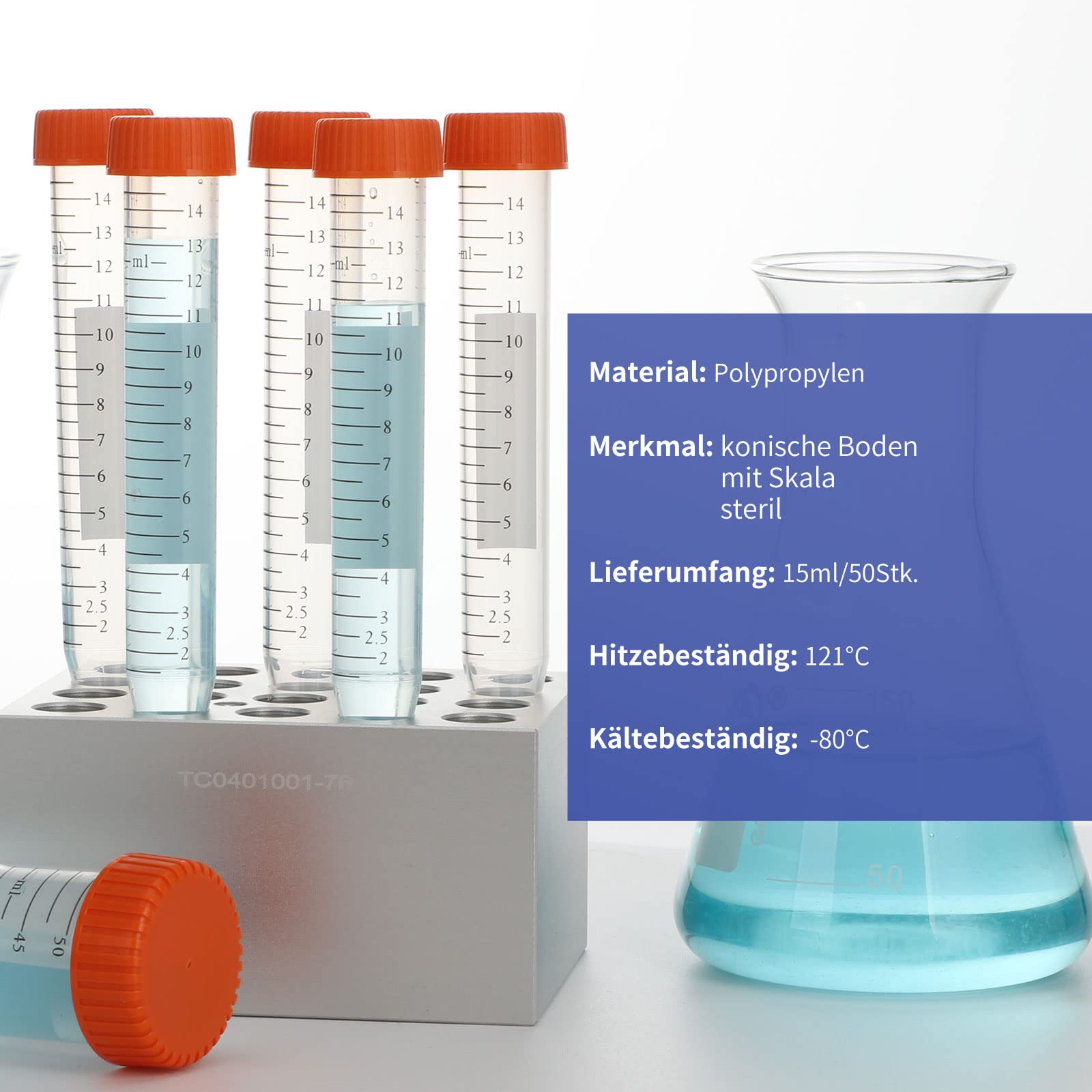 Produktbild von Konische Zentrifugenröhrchen – 15 Ml, 25 Stück, Steril, Mit Auslaufsicheren Schraubkappen, Transparent, Robust, Für Labor & Experimente