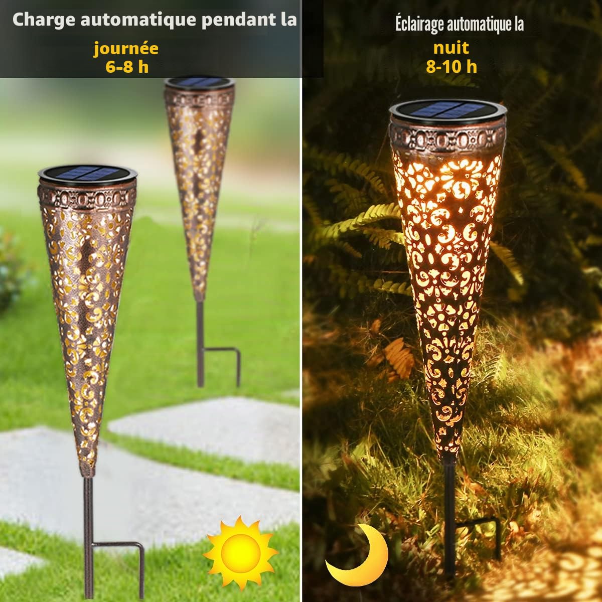 Görvitor Lot de 8 lampes solaires LED pour extérieur en métal - Étanche IP65 - Pour extérieur, jardin, jardin oriental - Pour extérieur, balcon, jardinière, chemin, cour, pelouse