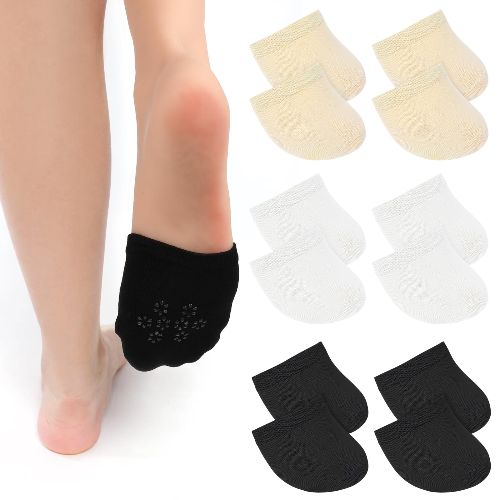 APLZGMG6Pairs Half Socks No Show Toe Topper Socks for Women, Invisible Non-Skid Half Seamless Mule Socks for Mules (Ladies Size 8-11)