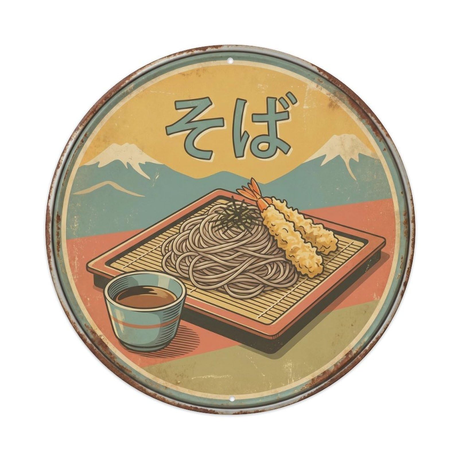 Cxhjca 8X8inch(20X20cm) Soba Japanese Noodles Vintage Travel Noodle Tempura Metal Tin Sign