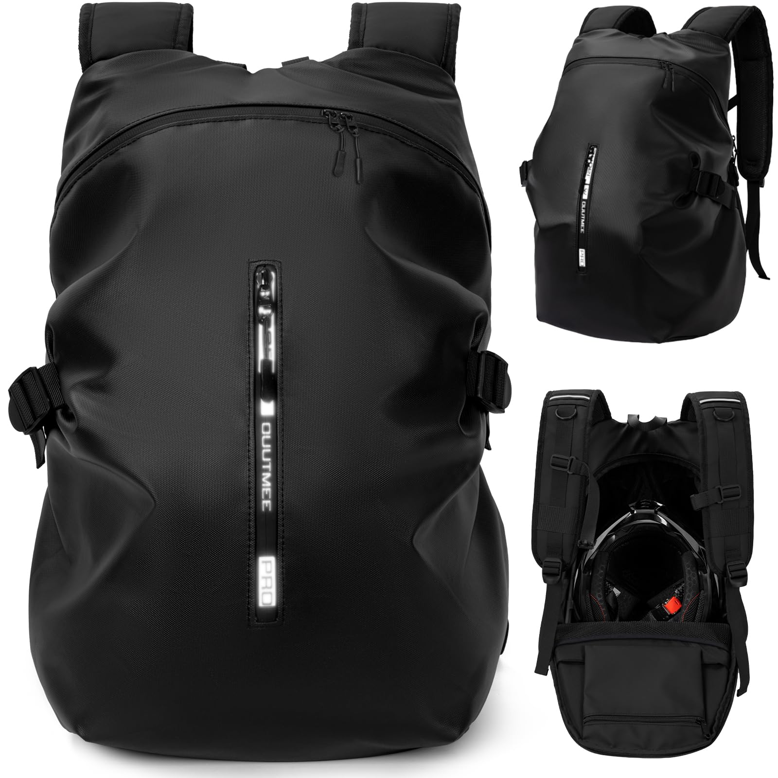 OUUTMEE Mochila de motocicleta, mochila impermeable para casco para hombres y mujeres, bolsa de bicicleta todoterreno, mochila de motocicleta con rayas reflectantes, mochilas de viaje para motocicleta