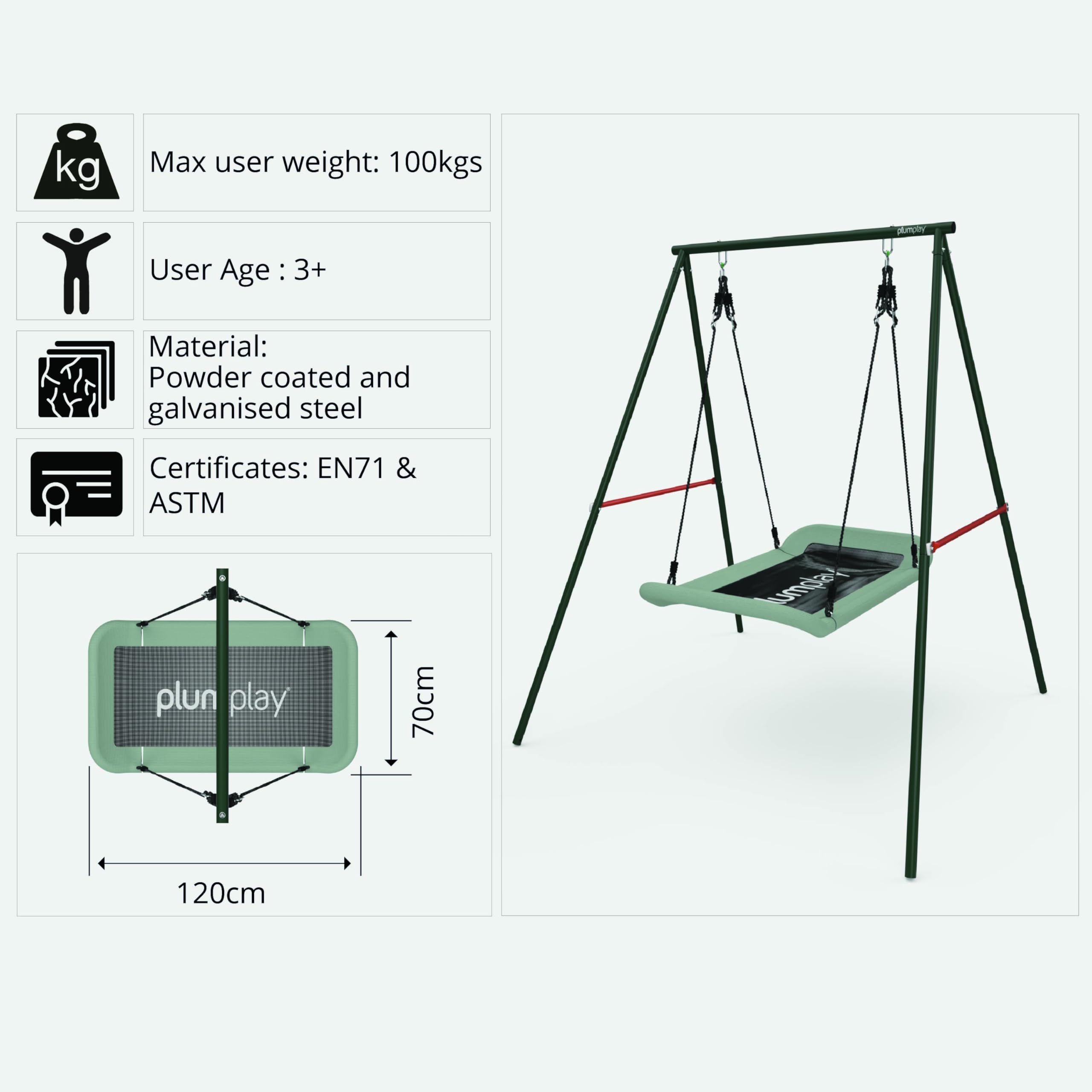 Plum Play - Altalena a 2 posti per bambini, robusta struttura in metallo, per un massimo di 2 bambini, peso massimo 100 kg, dai 3 anni in su, con tasselli inclusi