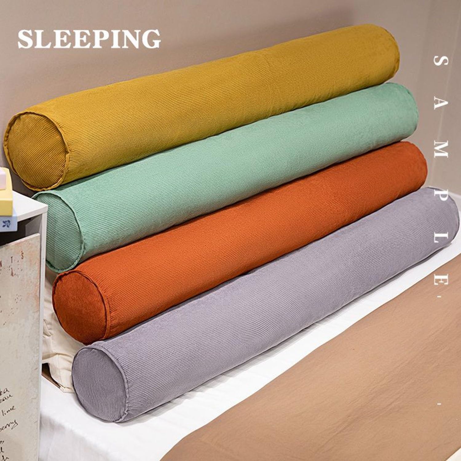 Cuscino cilindrico rotondo in velluto a coste in memory foam, sfoderabile e lavabile, per supporto per schiena, collo e gambe, morbido cuscino cilindrico per abbracciare e dormire (20 x 120 cm)