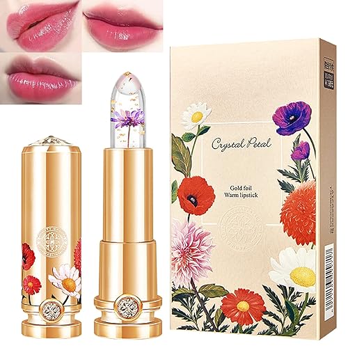 Mrettick Crystal Flower Jelly - Juego de pintalabios que cambia de color, con temperatura mágica, brillo labial PH, lápiz labial que cambia de