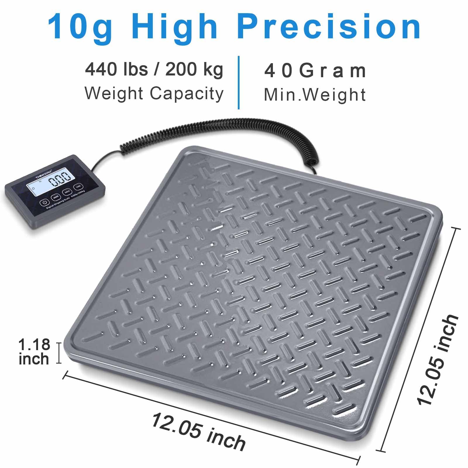 THINKSCALE Bilancia Elettronica per Spedizioni, 199,6 kg/28,3 g, Digitale, Resistente, con Grande Piattaforma in Acciaio Inox Resistente