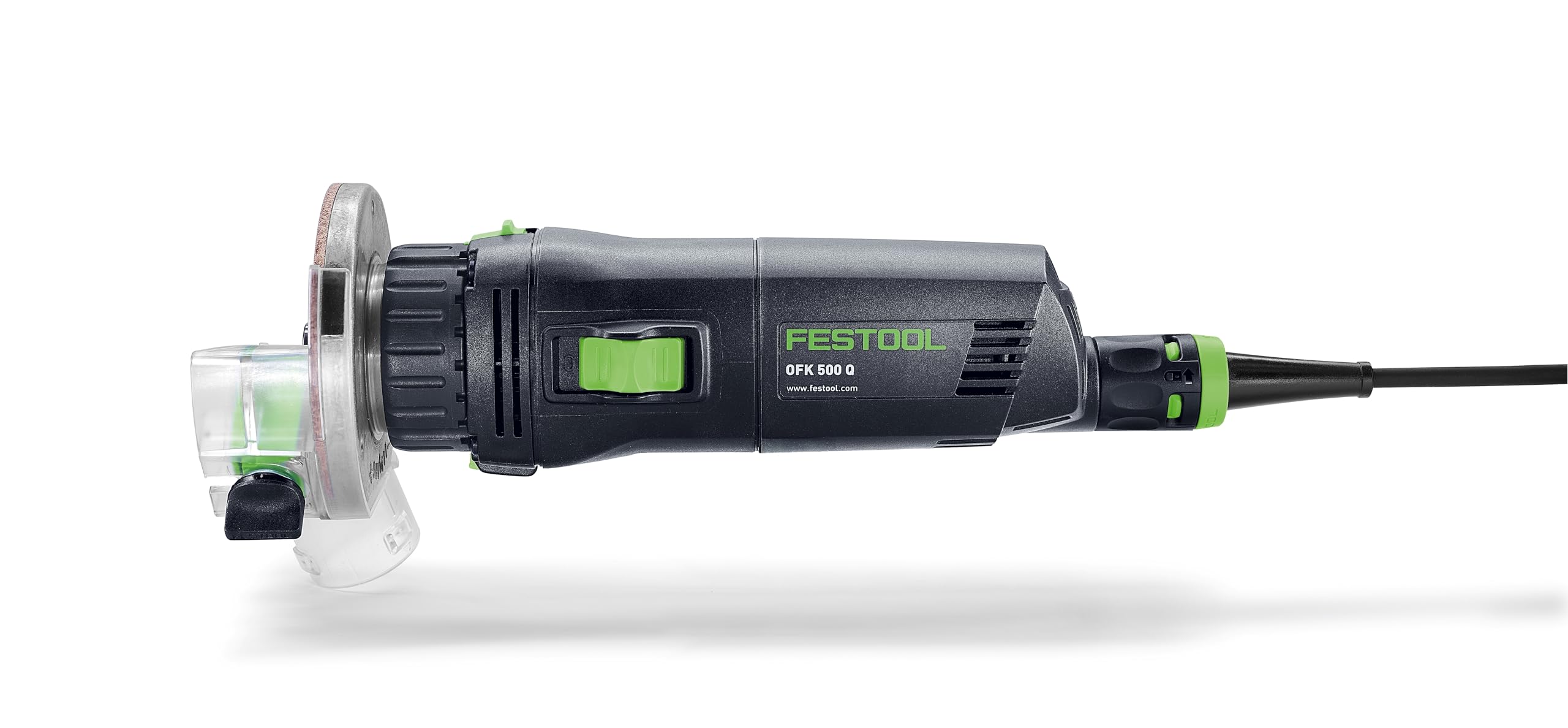 Festool Fresadora de Cantos OFK 500 Q-Plus R3, 450 W | Ajuste de profundidad 1/10 mm - Suela de tejido duro - Parada de husillo - Peso 1,4 kg