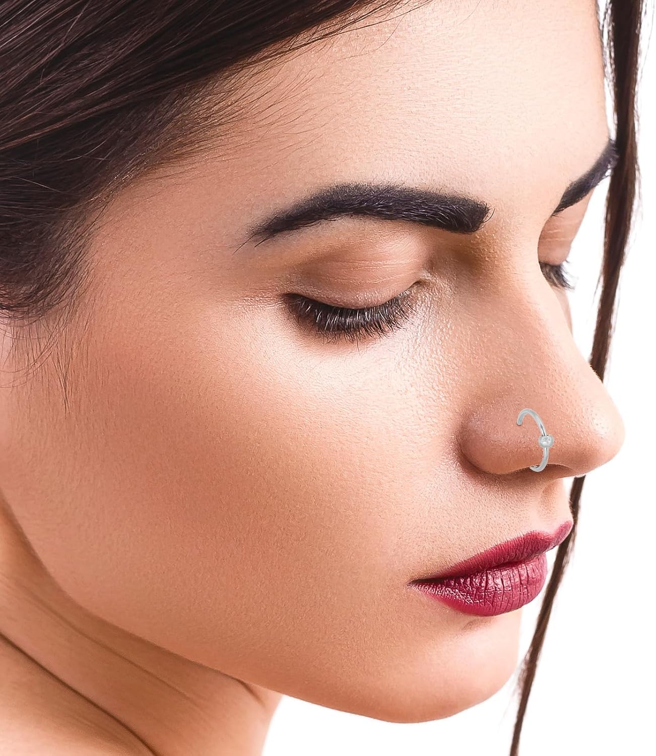 Mikovivi 4 Pairs Fake Lip Piercing, False Clip On Labret Lip Nose Ring Faux Snake Bite Cuff Hoops Vampire Teeth Fangs Non Piercing Jewelry (Silver-Tone)
