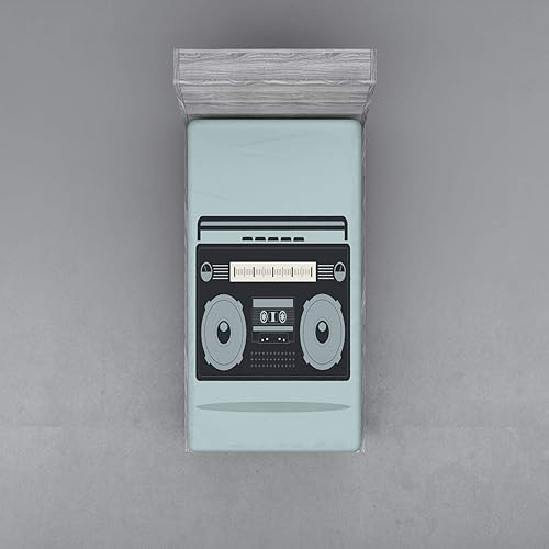 Miniatura 301 de Ambesonne - Sábana bajera ajustable multicolor, en colores y tres tamaños Azul y gris,Verde Militar Sage Green,Ámbar beige,Negro Grey White,Azul