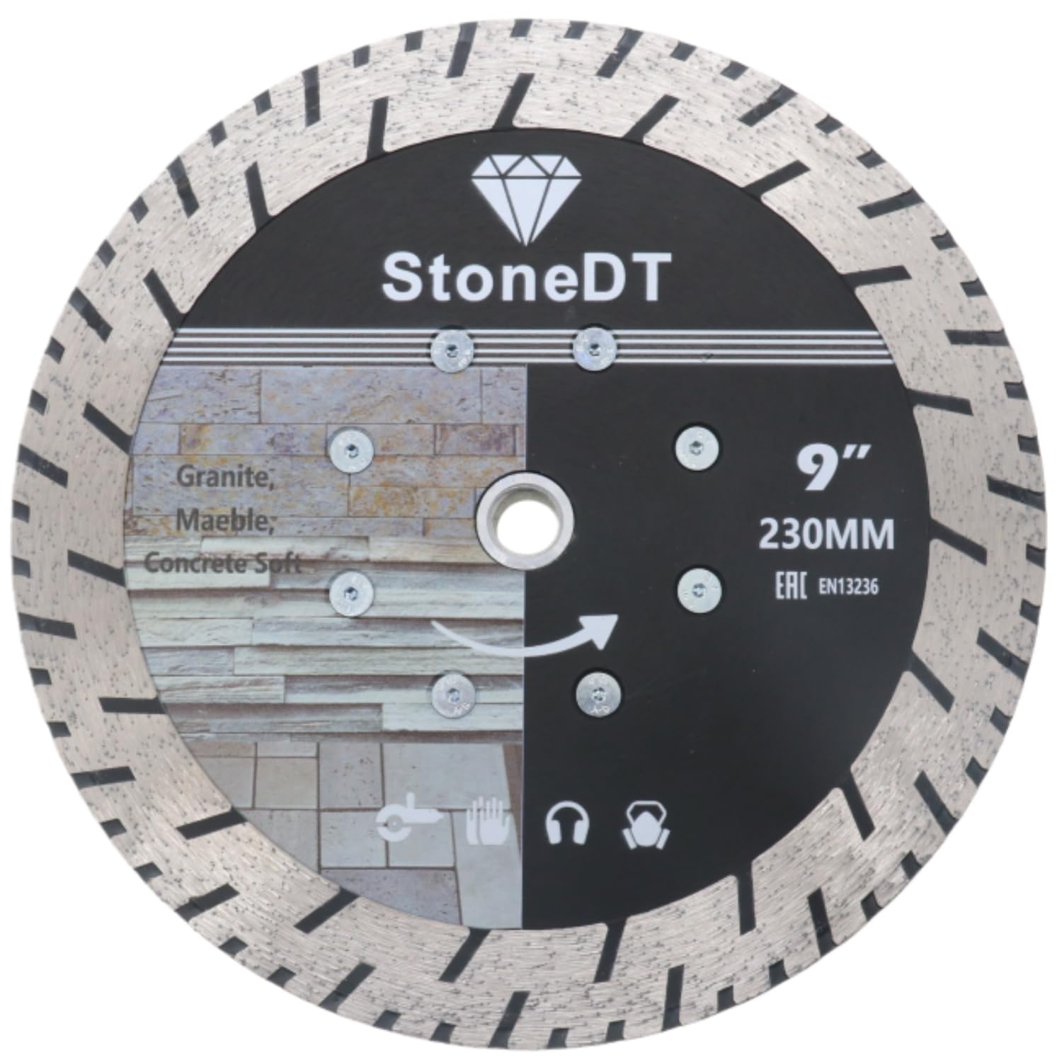 9 Inch Granite Cutting Blades Turbo Rim Diamond Cutting Disc, Saw Blades Two-in-One Design with 5/8"-11 Flange for Cutting or Grinding Granite Marble Concrete Brick