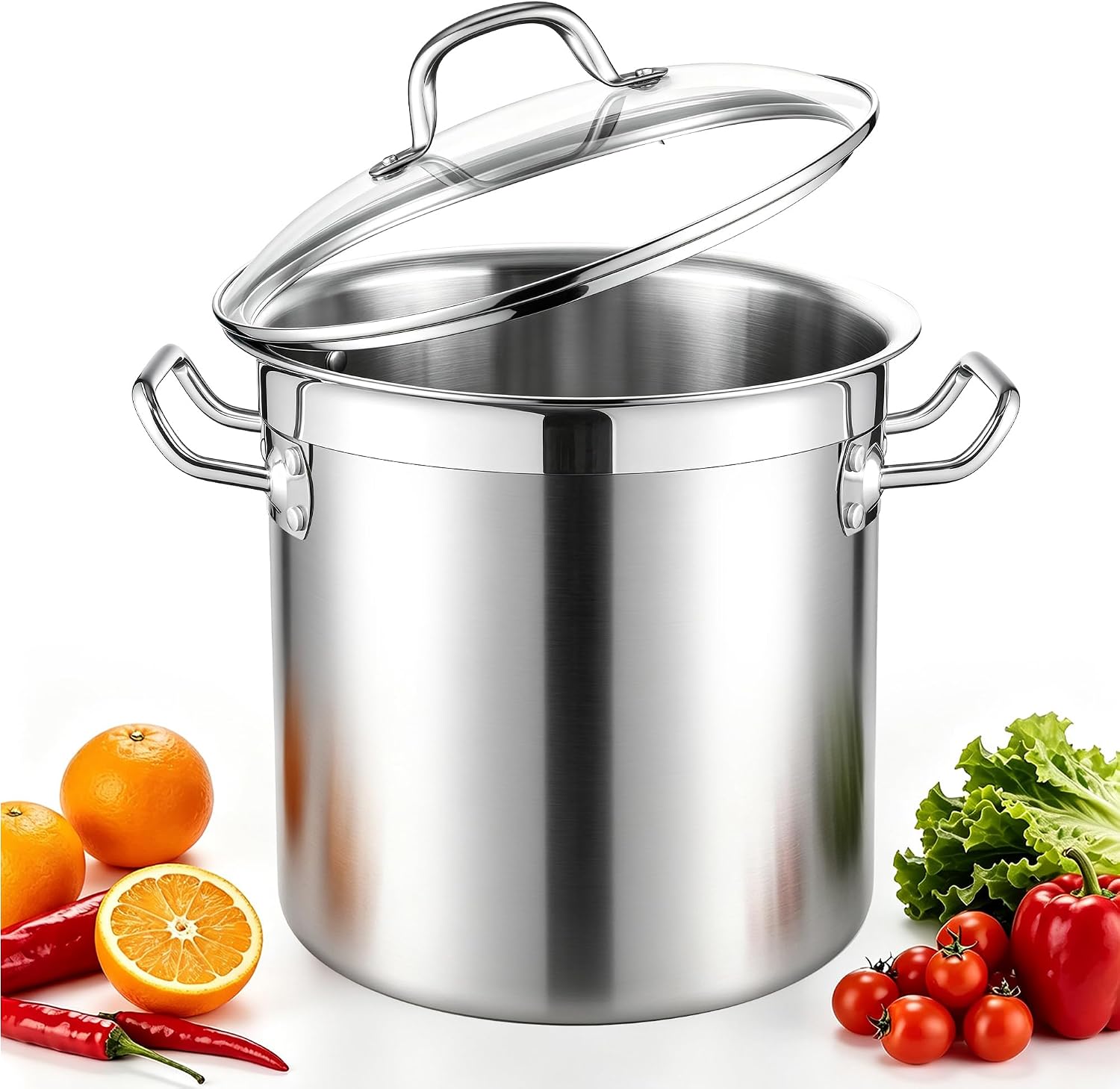 E-far 24 Quart Tri-Ply Stock Pot with Lid, Stainless Steel Cooking Pot