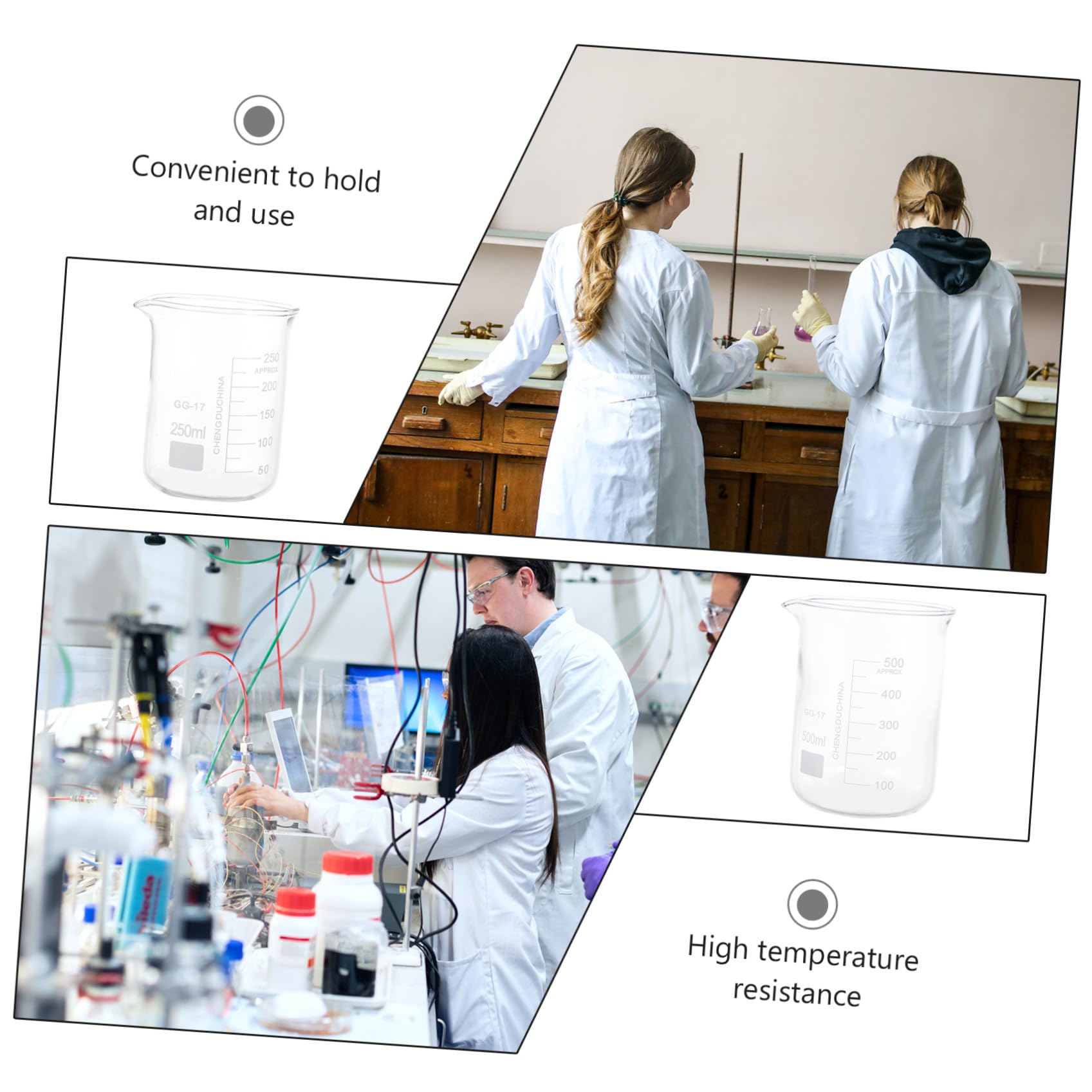 PLAFOPE Vasos de Precipitados de Vidrio Graduado, 5 Piezas para Laboratorio | Tazas Medidoras Transparentes, Porta Líquidos a Escala, Decoracion Colegio