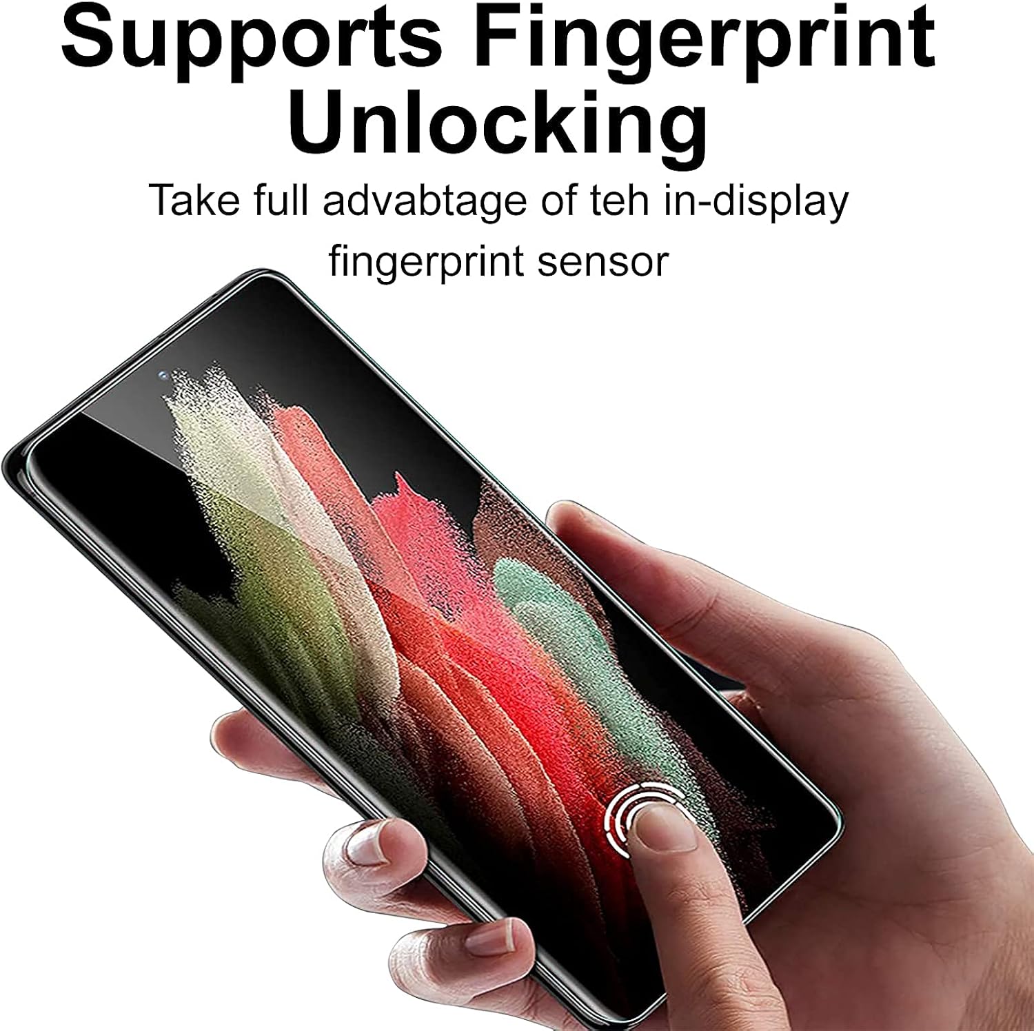 [2+1 Pack] Galaxy S21 Ultra 5G(6.8") Tempered Glass Screen Protector [Ultrasonic Fingerprint Unlock] [9H Hardness] [3D Curved] for Samsung Galaxy S21 Ultra 5G 6.8 inch HD Tempered Glass Protector