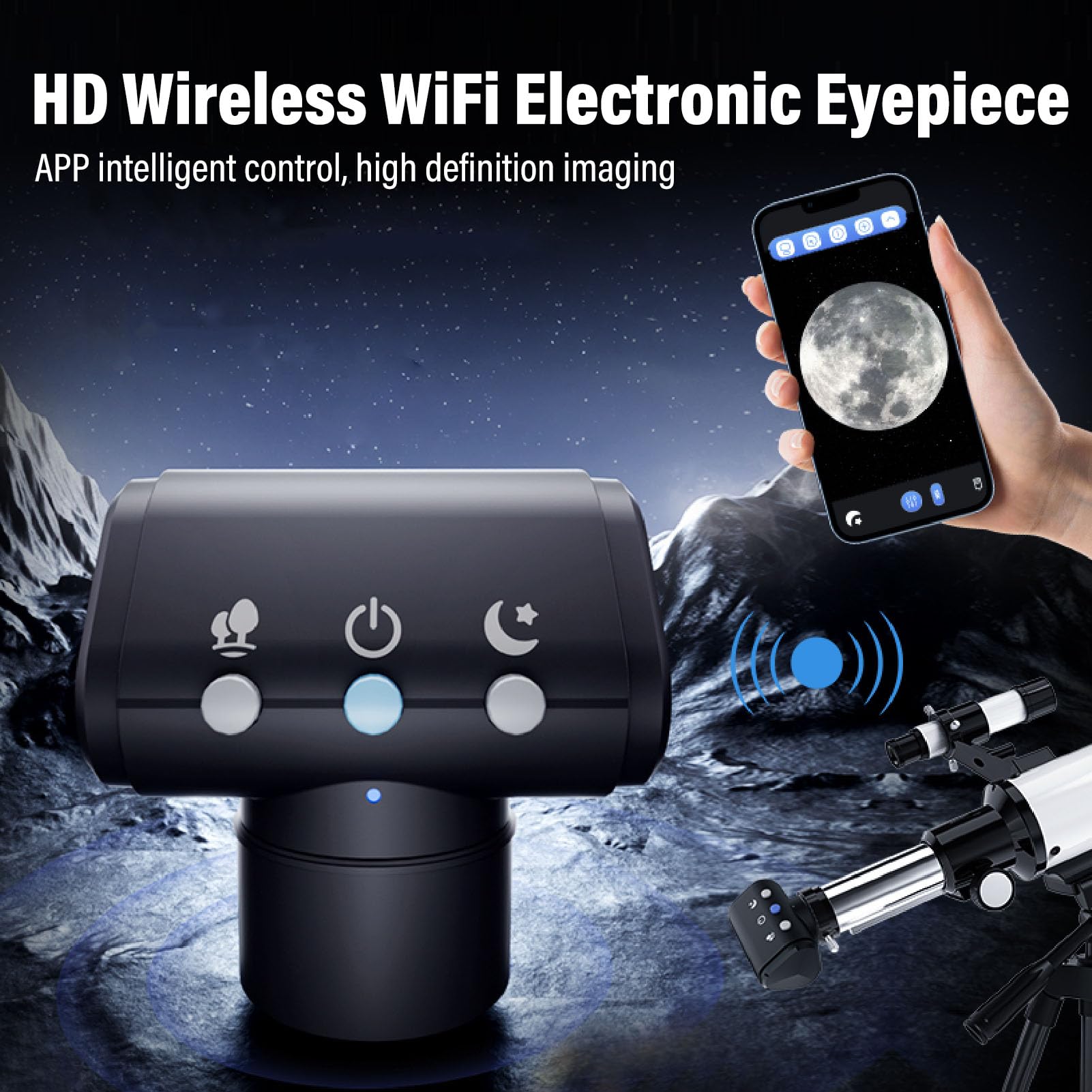 Oculare Telescopio Elettronico WiFi, 2 MP 1080P HD Telecamera Oculare Wifi Senza Filo Per Microscopio, Fotocamera Telescopica, Oculare Elettronico Per Astrofotografia Birdwatching