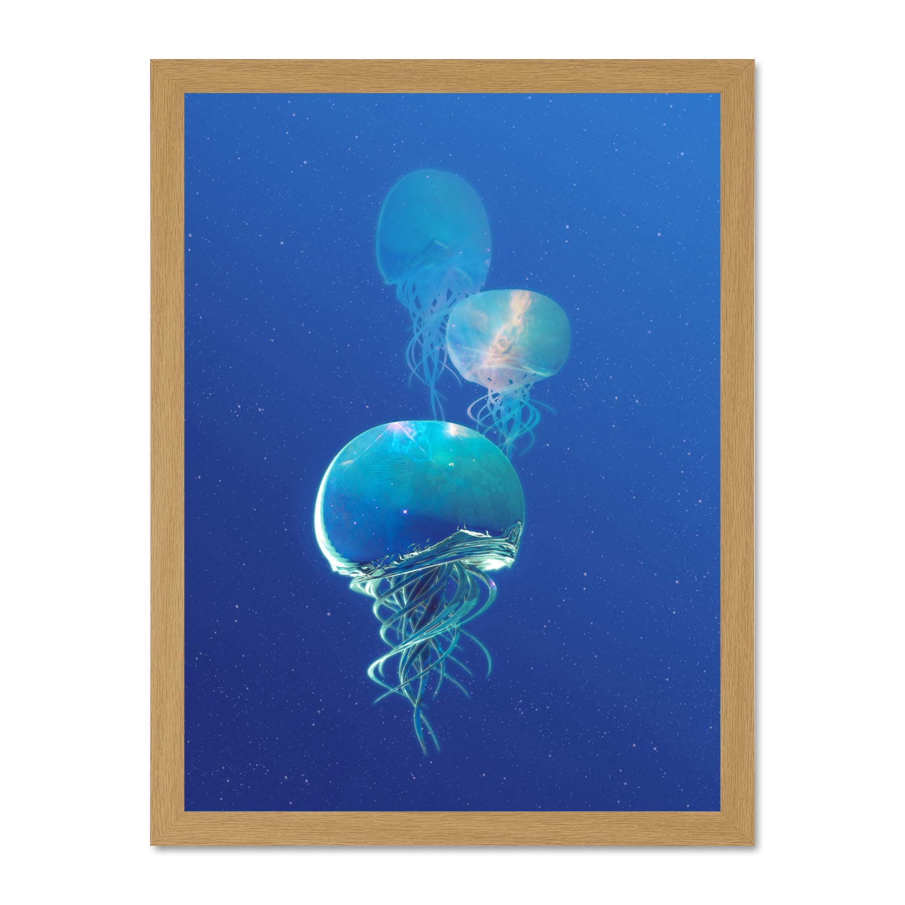 Wee Blue Coo Celestial Galaxy Stars Jellyfish Combined Blue Large Framed Art Print Poster Wall Decor 18x24 inch