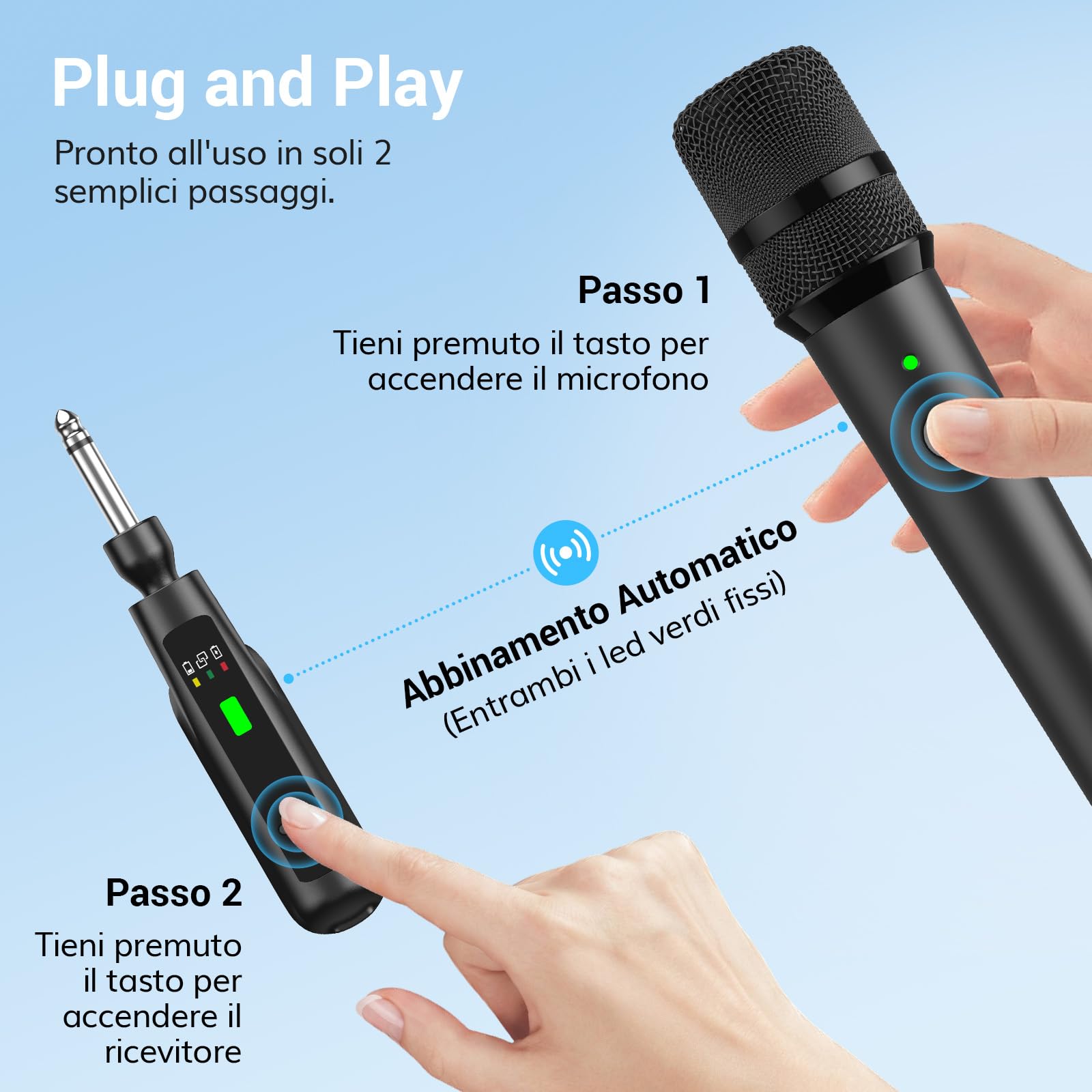 TONOR Microfoni Dinamici Wireless Ricaricabili, Sistema Microfoni Doppi Portatili Senza Fili con Ricevitore per Karaoke, Canto, Feste in Casa, Compleanni, Discorsi, Durata 30H, 2.4GHz, TW 220