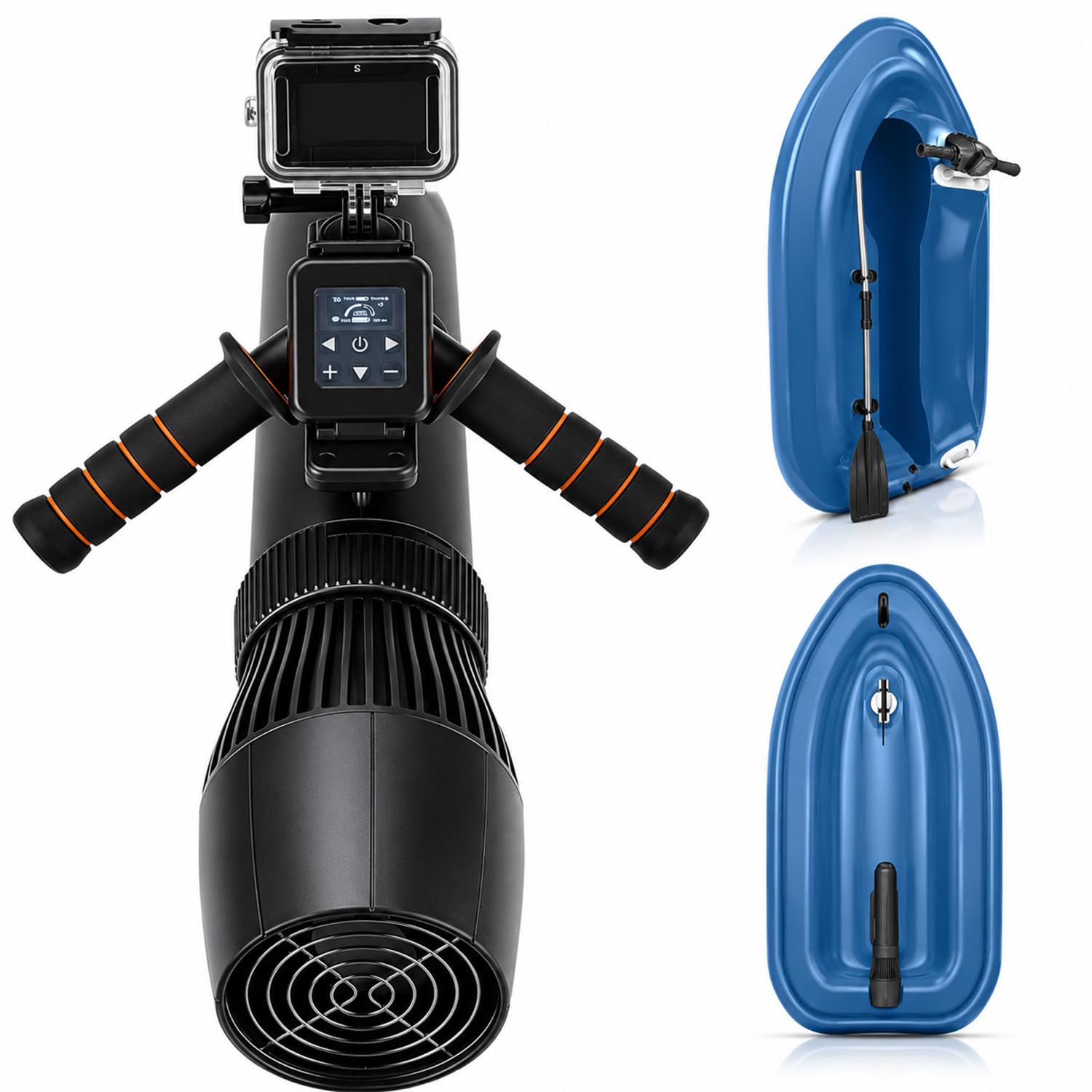 Ostreemaner Sup Motor, Underwater Scooter, 500w Kayak Thruster, 9-Speed Adjustable, With Watch Controller, Detachable Grip and 10000/16000mah Battery, 3-8km/H, 180-Minute Battery Life 5-3