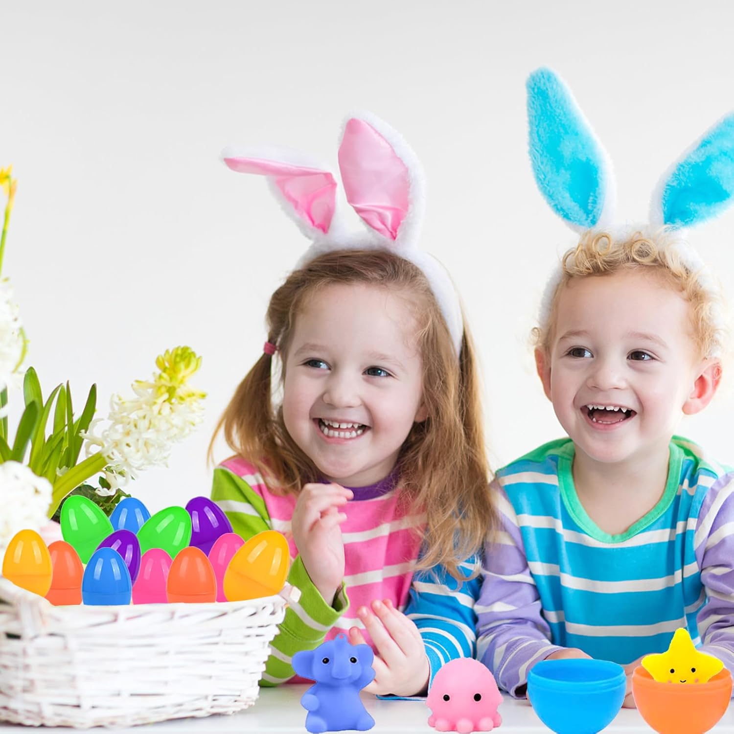 24 PCS Easter Eggs Filled with Squishy Toys, Easter Basket Stuffers for Toddler Boys Girls, Plastic Easter Eggs Filler Kawaii Stuff Squishy Easter Gifts for Kids, Easter Egg Hunt Party Favor