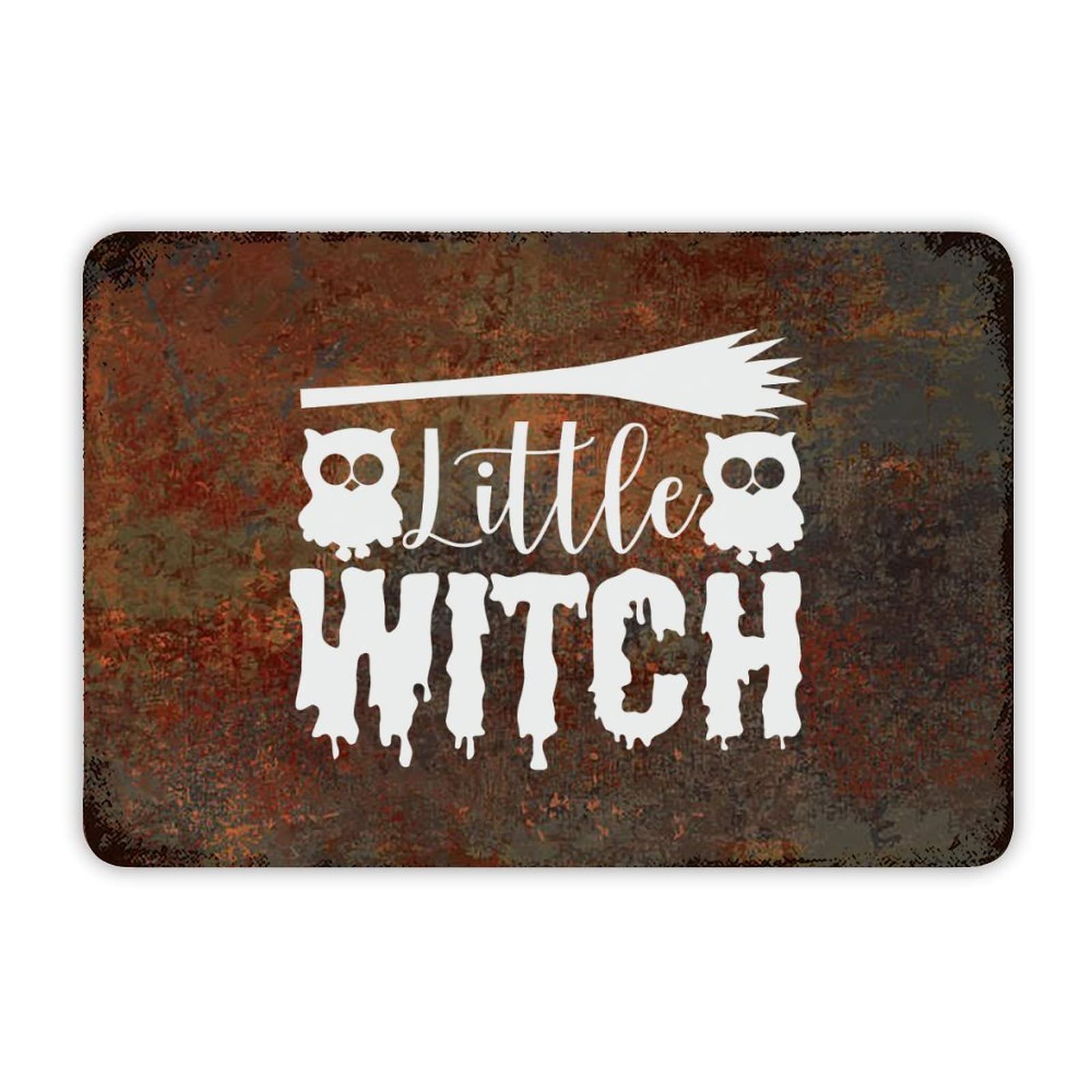 ENEDNATE Halloween Metal Sign,Farmhouse Rustic Aluminum Sign Little Witch Metal Sign Retro Aluminum Tin Sign for Kitchen Bedroom Living Room Wall Art Door Hanger Home Decor Sign 8x12 Inch