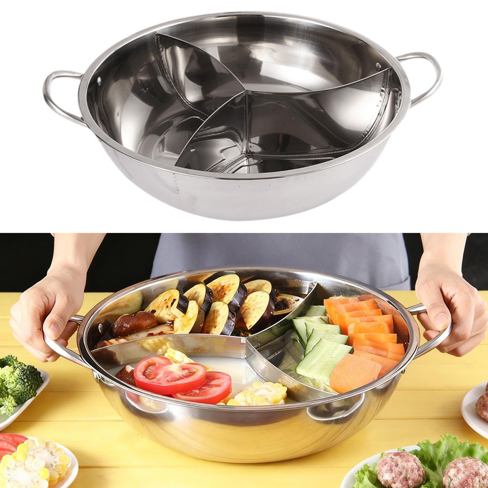 Pentola in acciaio inox divisa multiuso 3 in 1 adatta per piano cottura a induzione, fornello a gas, pentola per zuppa, per per cucina domestica, 36 Cm