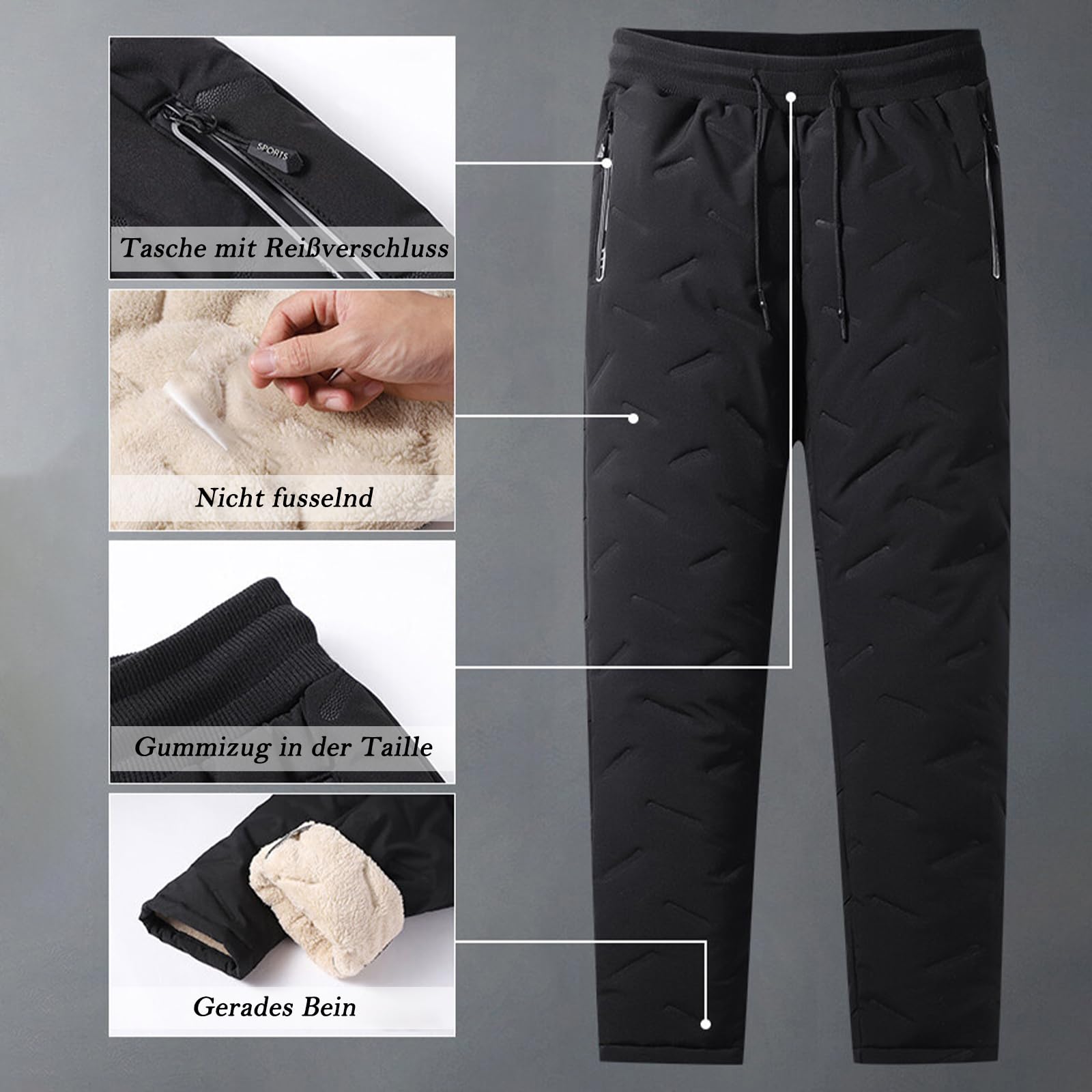 MEIION Outdoor Thermohose Herren Plus Size Herren-Samthose, Verdickte Warme Winterhose, Einfarbig, Geprägt, Lässig, Sport, L-7XL