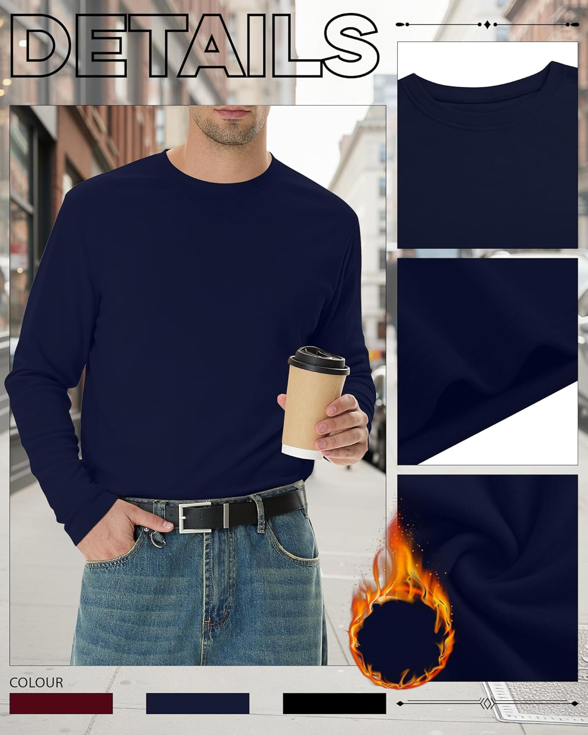 3 Pack Mens Long Sleeve Shirts Crew Neck Thermal T-Shirt Thick Pullover Basic Tops Casual Comfortable Sweatshirt - Image 5