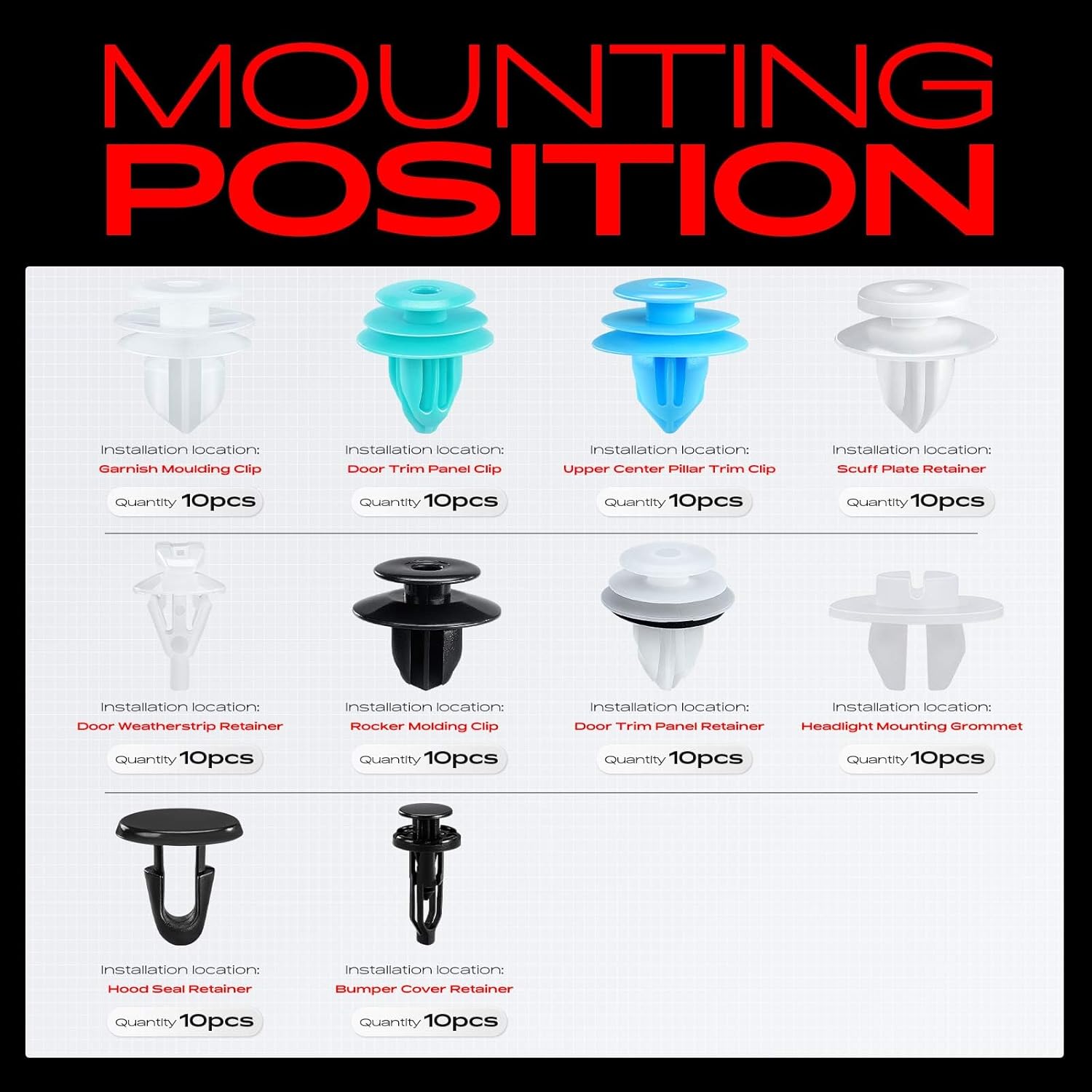 A-Premium 300PCS (30 Sizes/48 oz) Bumper Fender Hood Retainer Clips Kit - Compatible with Toyota Corolla 2009-2013 - Rocker Panel Door Pillar Trim Push Pin Plastic Nylon Rivet Fastener, w/Removal Tool