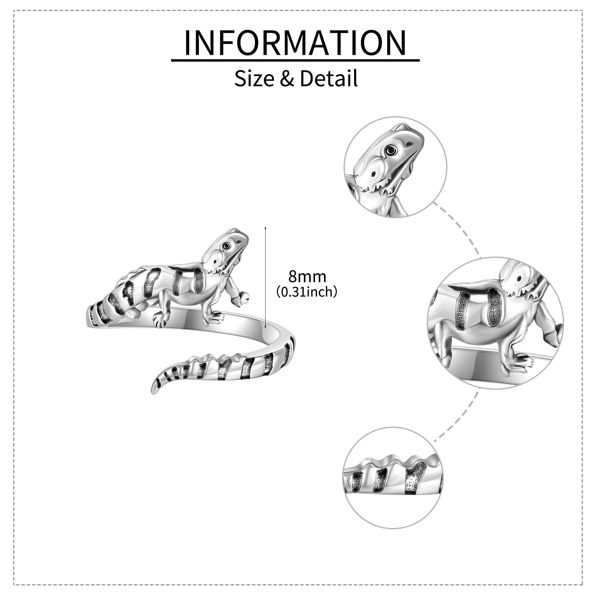 Bague dragon de barbe en argent sterling 925 réglable - Cadeau pour femme, Argent sterling
