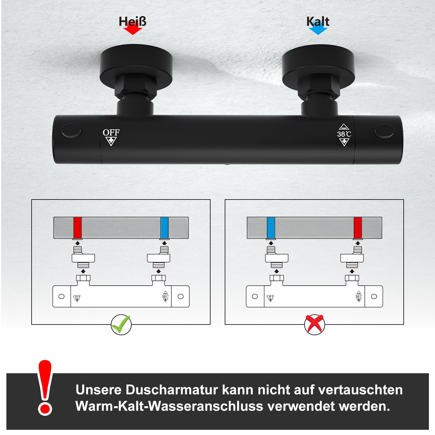 Görbach Duschsystem mit Thermostat – Edelstahl Duschset mit Duscharmatur, Brausestange Set mit Thermostatarmatur, Handbrause, Schlauch, Duschstange 70 cm mit Duschablage, Schwarz