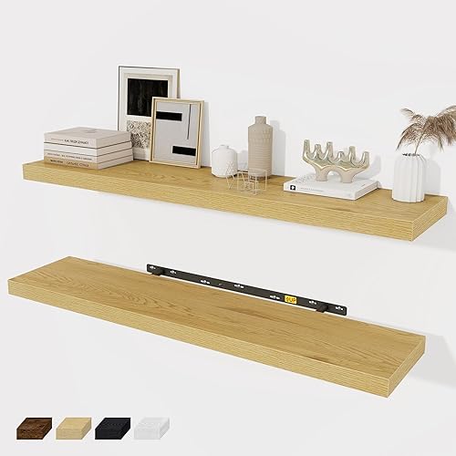 Miniatura 72 de Fun Memories Estantes flotantes de 36 x 8 pulgadas para pared, juego de 2 estantes de baño de granja, estantes de pared de madera de 36 pulgadas de